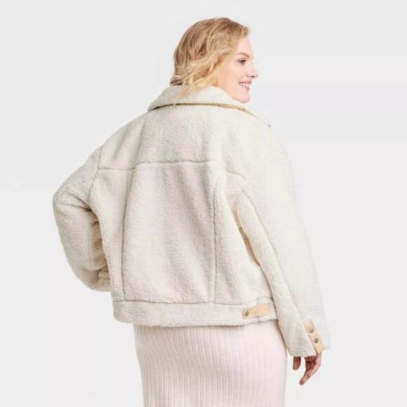 Universal Thread Faux Fur Snap Button Jacket Ivory Size S - Picture 2 of 7